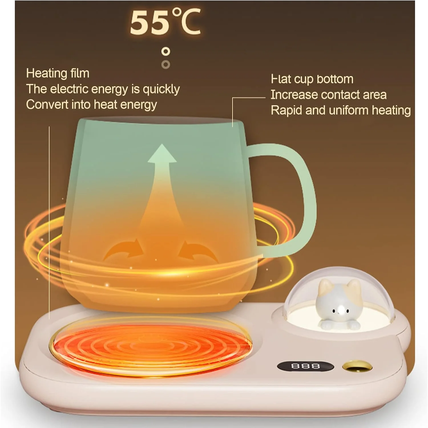 for Desk Office , Smart Coffee Cup Heater with 3Temperature Setting & 8Hours Auto Shut Off, Candle Warmer Night Light B