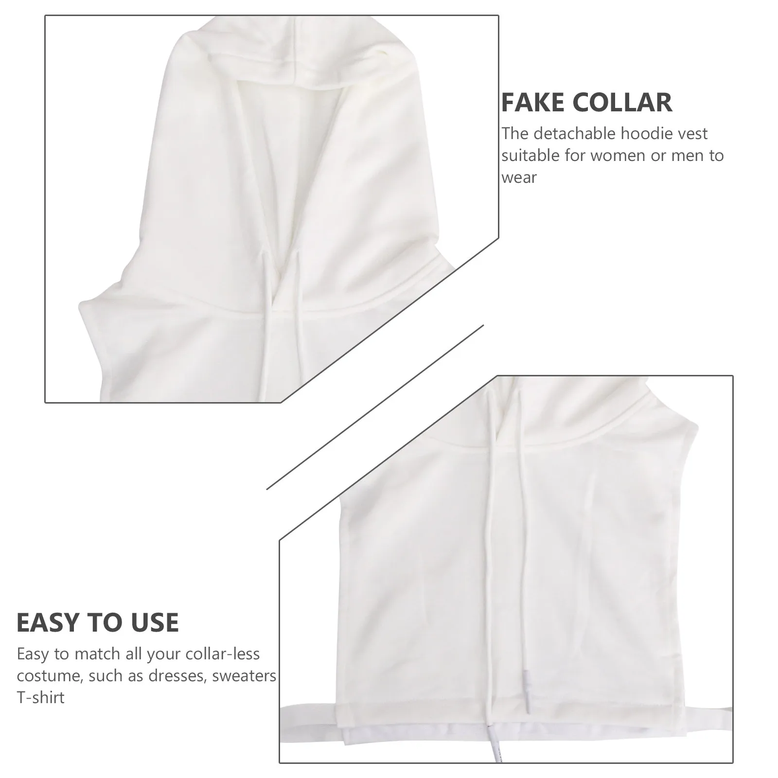 1Pcs Breathable Cotton Detachable Collar with Hat Hoodie Vest False Collar Unisex Fashion Accessory for Sweaters T Shirts Casual view 2