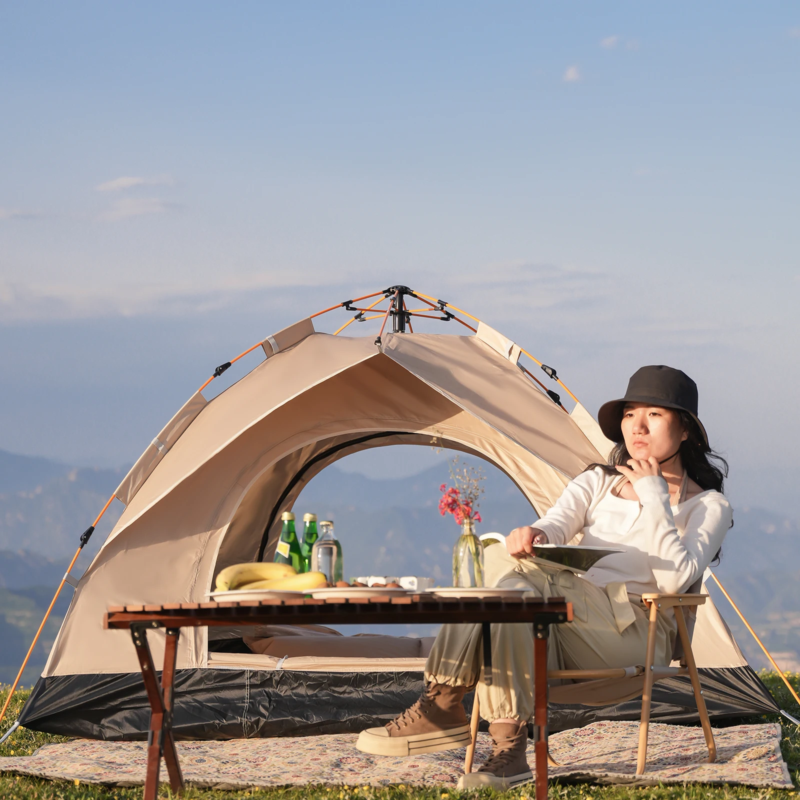 Tragbares Campingzelt, selbstfahrende Reise-Sofortzelte für Outdoor-Camping, Notfallzelt, 4-Personen-wasserdichtes Familienzelt – Detail 6