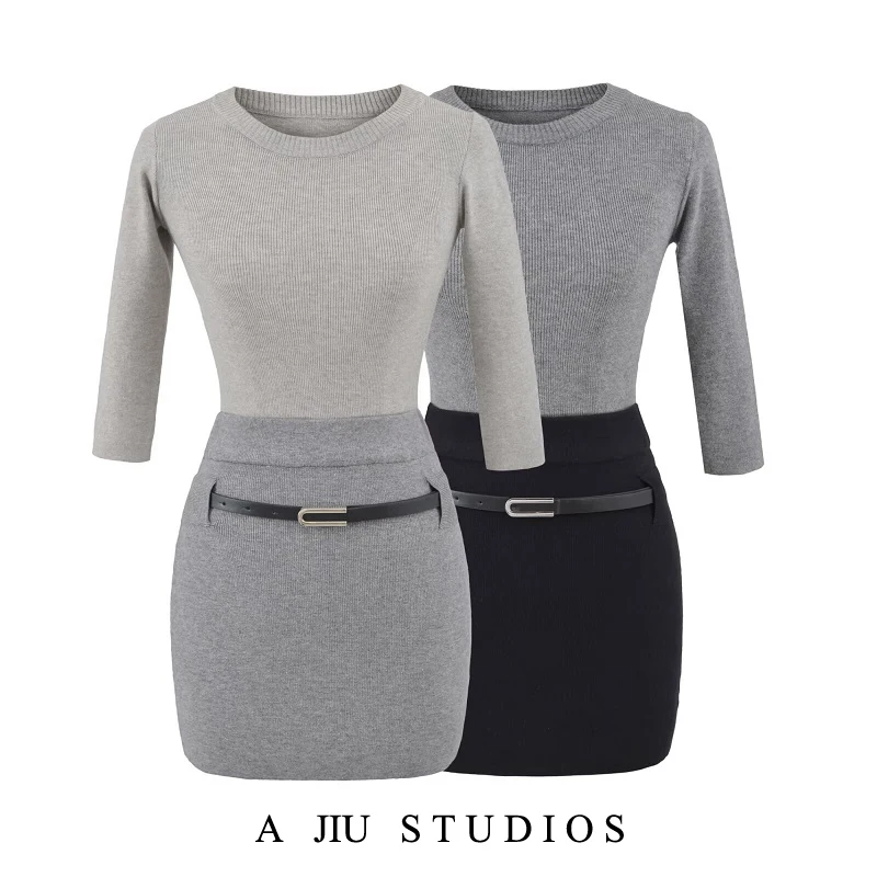 

ay Knitted Sweater And Skirt Set High Elastici Seven Sve Women's Faion Slim Fit Sexy Bodycon Dr Work Commute...