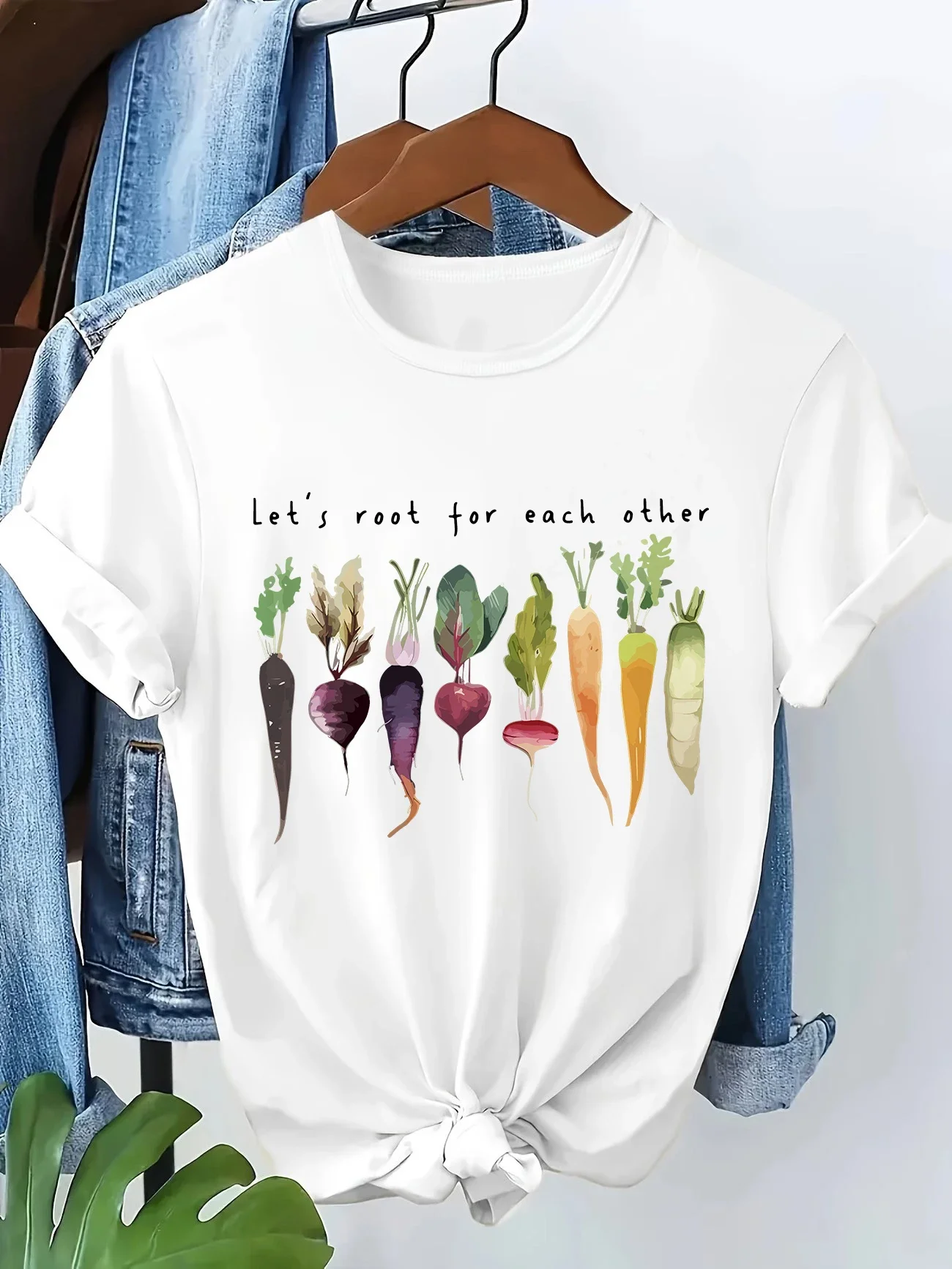 Funny Lets Root for Each Other Vegetable Casual Fashion Y2k T-shirt Short Sleeve T Shirt Top Tee Summer Ladies Girls Shirt
