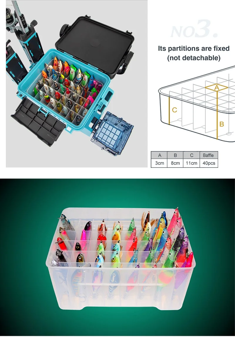 Neue 40-Gitter-Kunststoff-Angelbox, gefütterte Box, Webfuß, Oktopus, Egi, Aufbewahrungsbox, Tintenfisch, Jig, harter Köder, Meer, Werkzeugkoffer – Detail 5