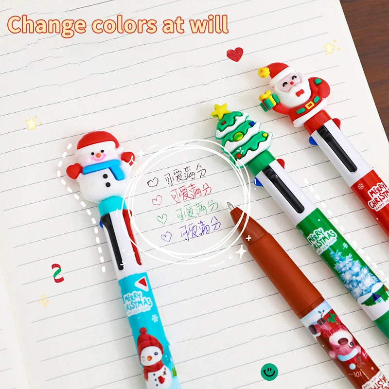 Creative 4-Colors Ballpoint Pen Cartoon Christmas Series Pens Cute Santa Claus Pressing Neutral Pens Children Prizes Gifts