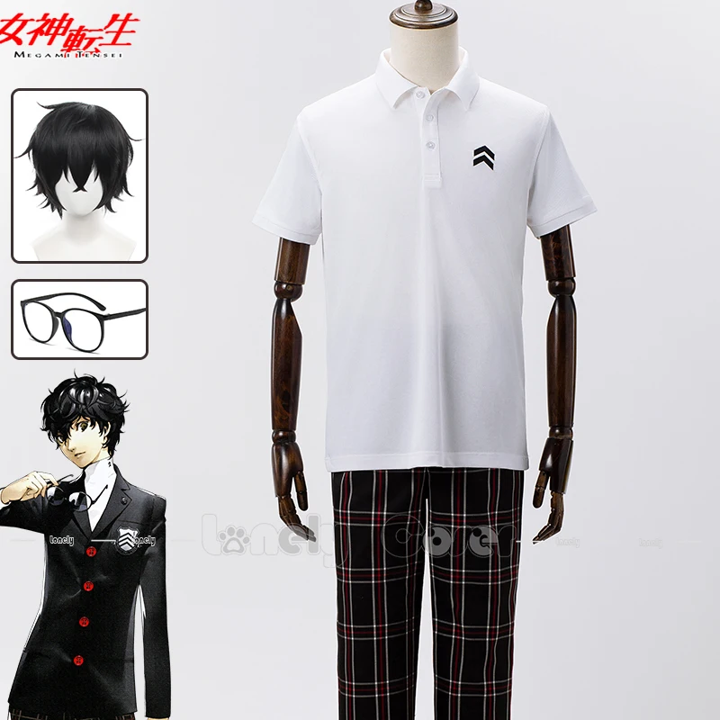 Костюм для косплея Ren Amamiya из аниме Persona 5 Royal Megami Tensei Shujin, летняя школьная форма, очки, Хэллоуин для мужчин Костюм для косплея Ren Amamiya из аниме Persona 5 Royal Megami Tensei Shujin, летняя школьная форма, очки, Хэллоуин для мужчин