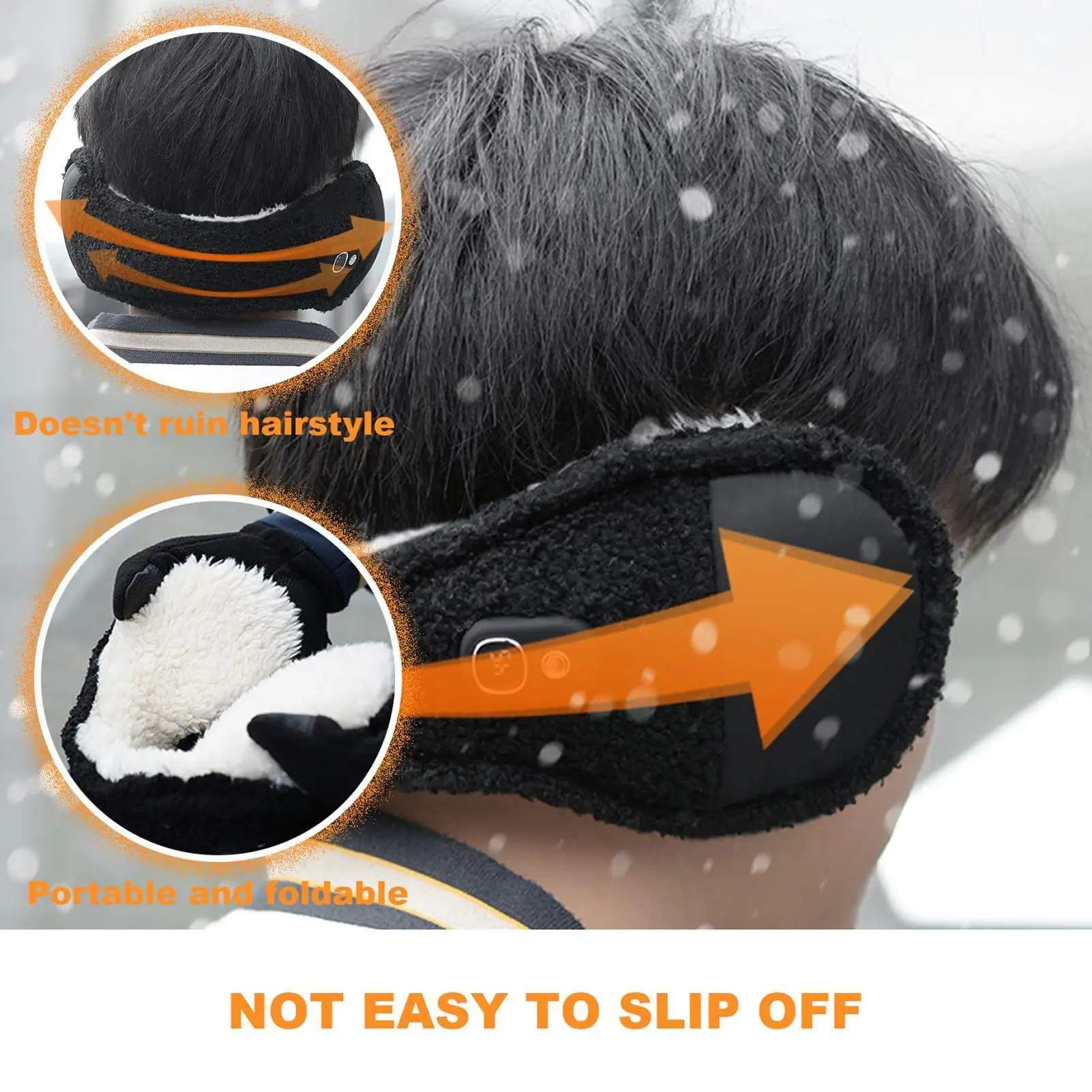 

Heated Ear Warmers 3 Temperature Modes Fleece Lining Foldable Earmuffs For Cold Weather Auto Power Off Thermal Ear Protection