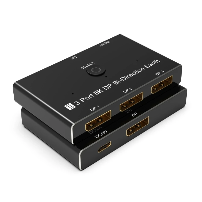 

3Port DisplayPort Adapter 8K30hz 4K144Hz DP1.4 Switcher with Bidirectional Functionality for Professional Use