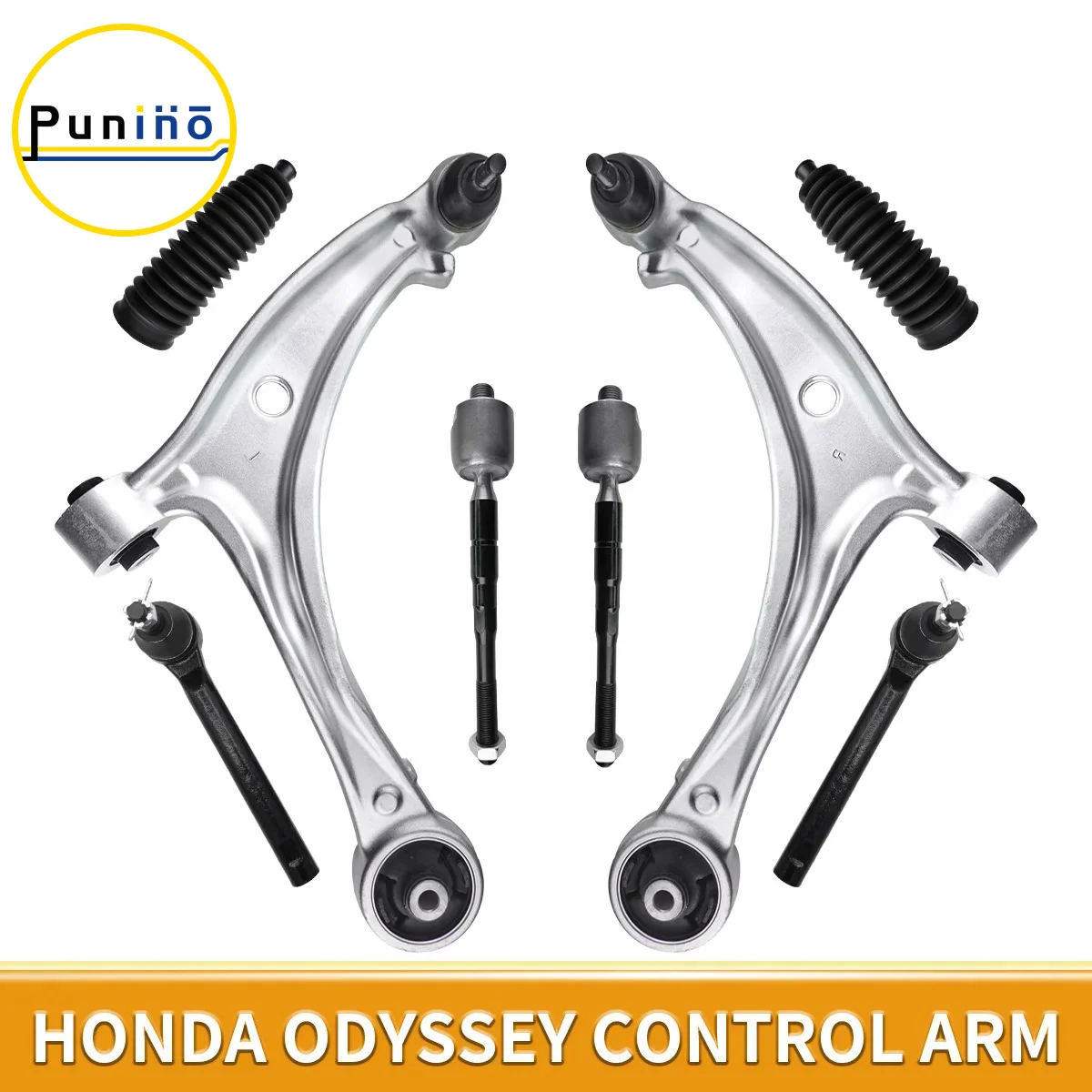 Punino 8pcs Front Lower Suspension Kit Control Arms Tie Rod Boots Inner and Outer Tie Rods Set for HONDA ODYSSEY 2005-2010