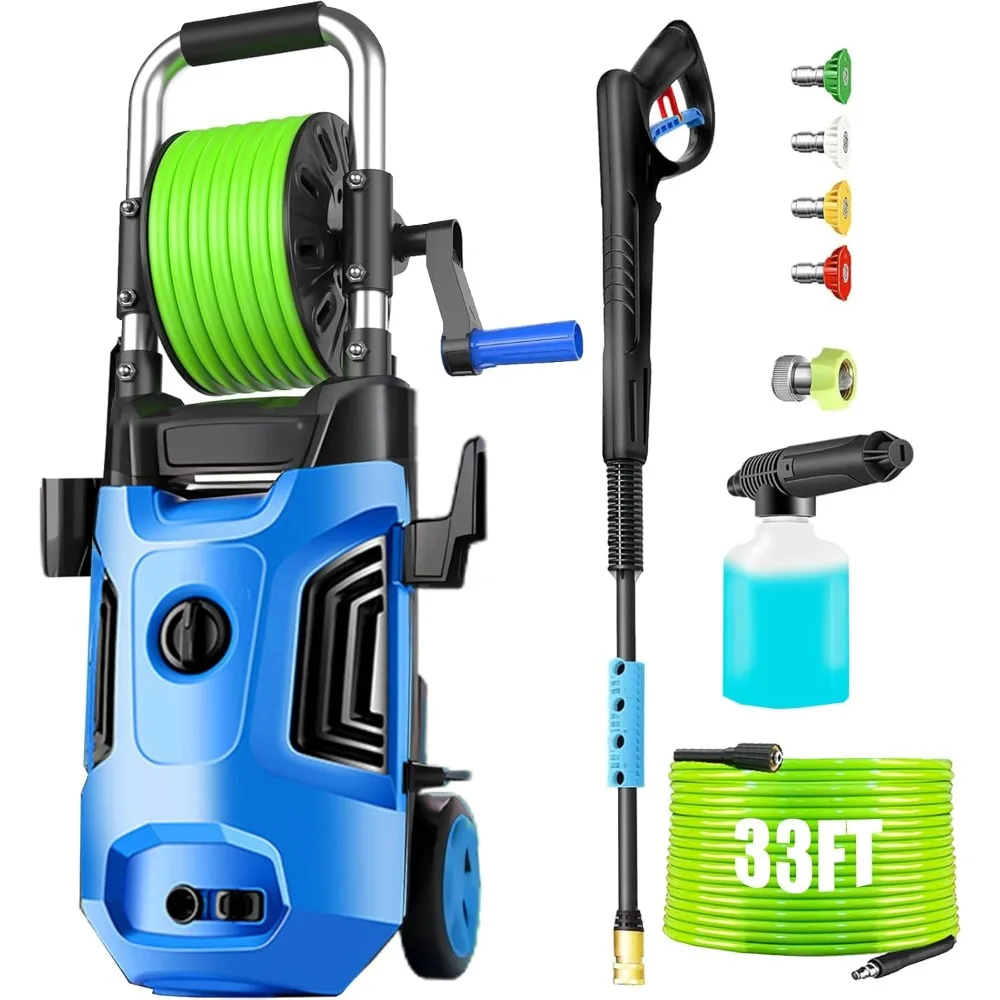 Lavadora a presión 4800 PSI 4,0 GPM Lavadora eléctrica alimentada por electricidad con manguera de presión de 33 pies, 4 boquillas y cañón de espuma