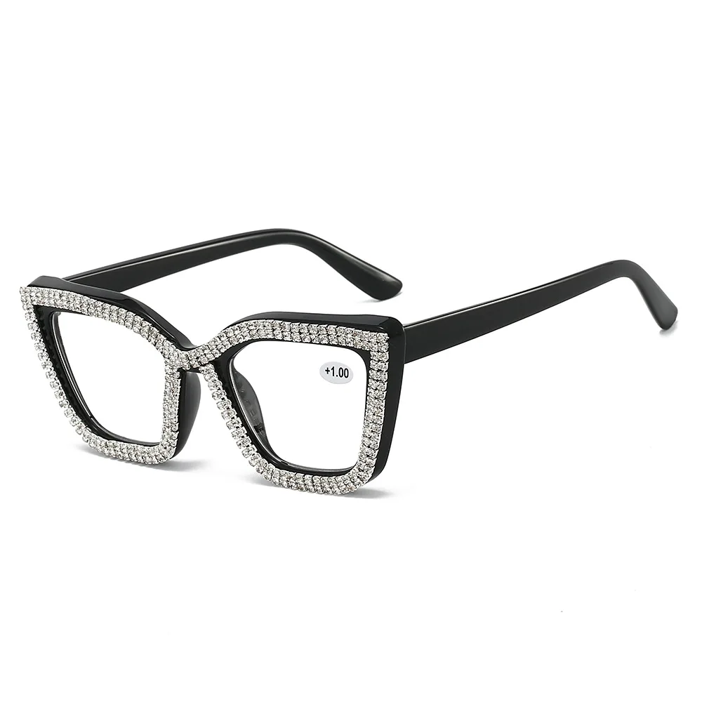 2025New النساء نظارات القراءة موضة تنوعا مكافحة الضوء الأزرق Lnlaid مع الماس القراء فتاة القط العين HD نظارات #4