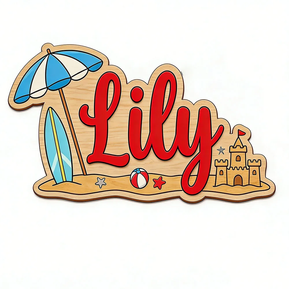 Unique Handmade Wooden Name Sign Custom 3D Beach Kids Door Hanger Personalized Baby Gift