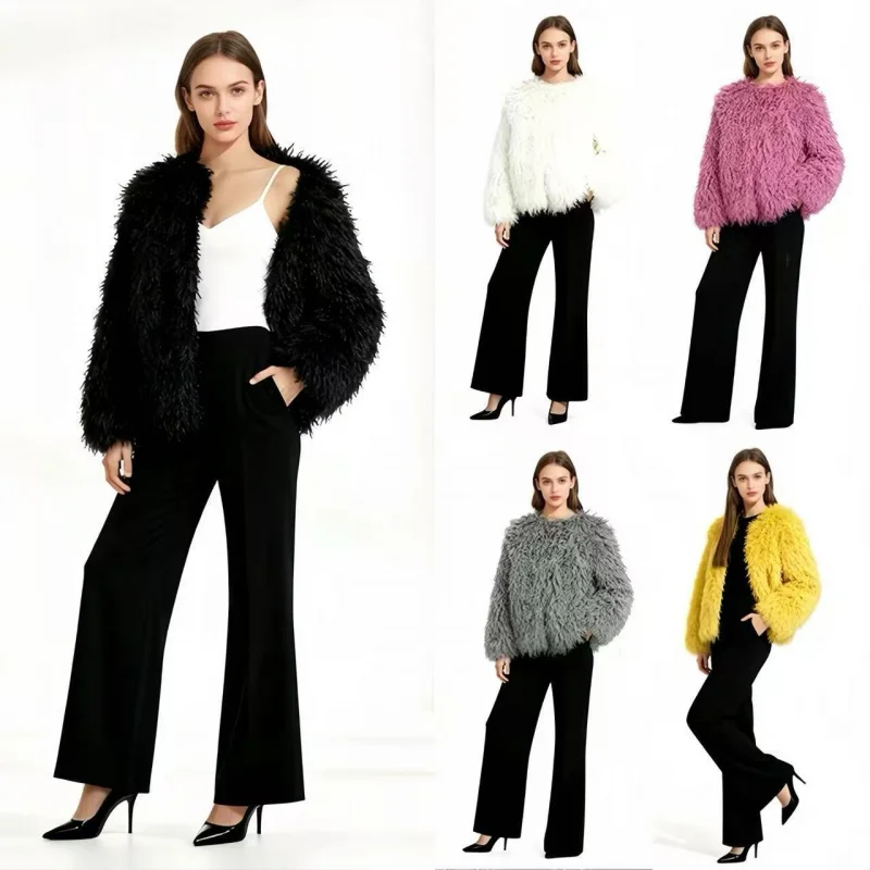 

Женские кожаные шубы S-4XL, зимняя куртка из искусственного меха, элегантная пушистая шуба, короткая шуба из искусственного меха, женская одежда