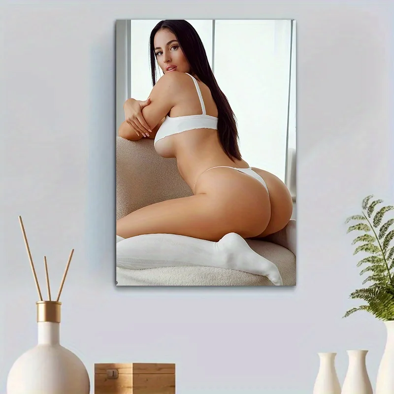 Chic Framed Farmhouse Wall Art - 12x16 Rustic Canvas Print of Woman in White Lingerie for Living & Dining Room Decor