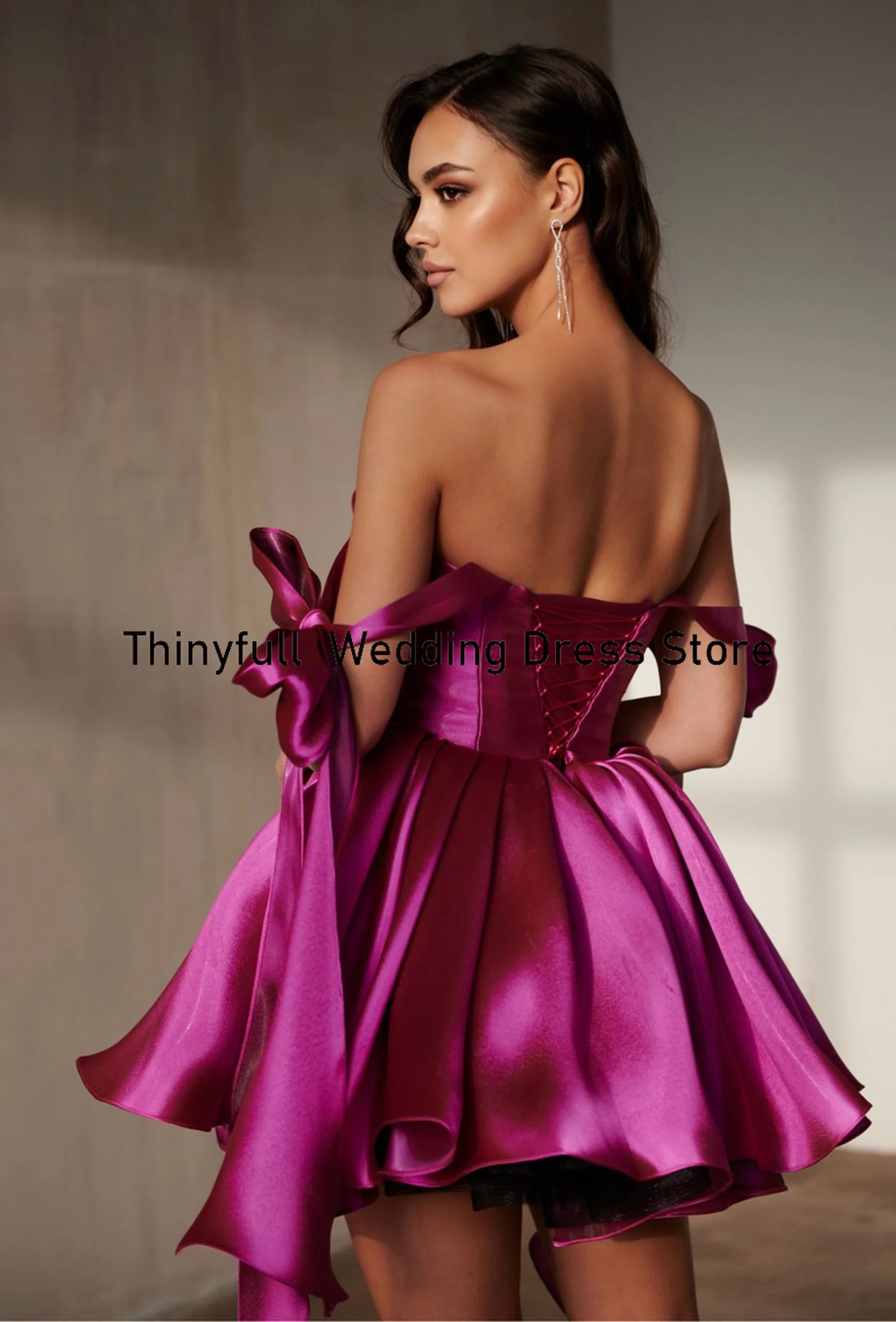 Thinyfull Short Homecoming Evening Dresses A-line Strapless Spaghetti Strap Prom Dress Satin Girl Birthday Formal Occasion Gown