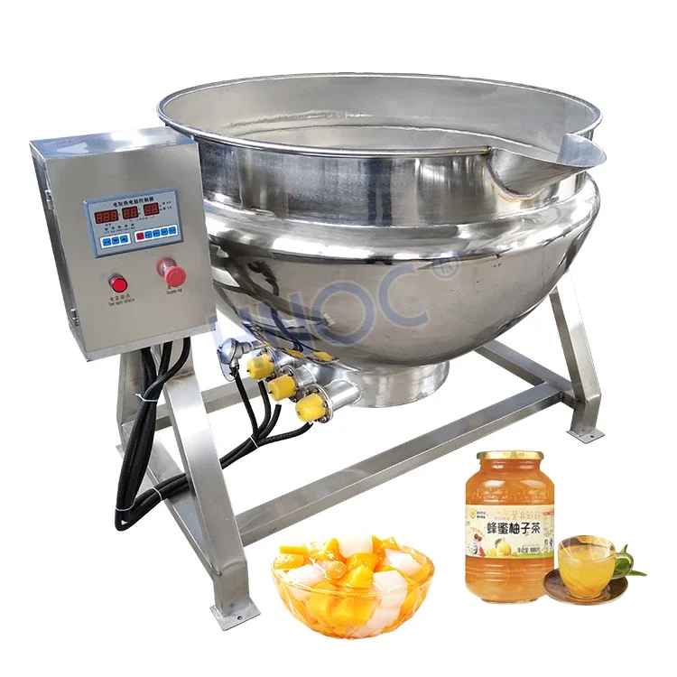 HNOC Electric Industrial Vacuum Fruit Jam Cook Machine Soup Tilt Jacketed Kettle Sandwich Pot Mixer with Gas Heat