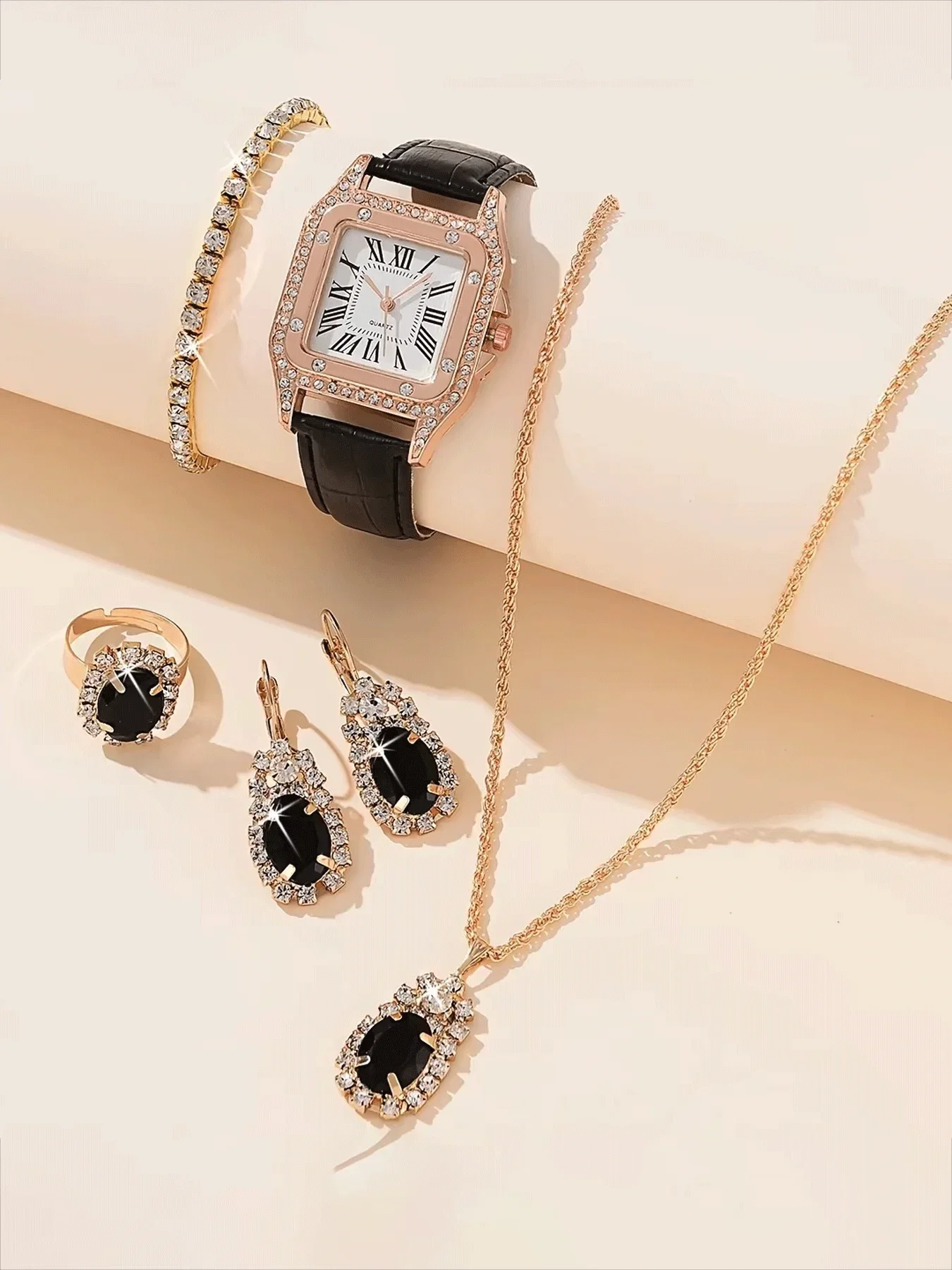 6-piece exquisite and versatile women's watch set, fashionable quartz watch, casual steel strip watch, women's watch set