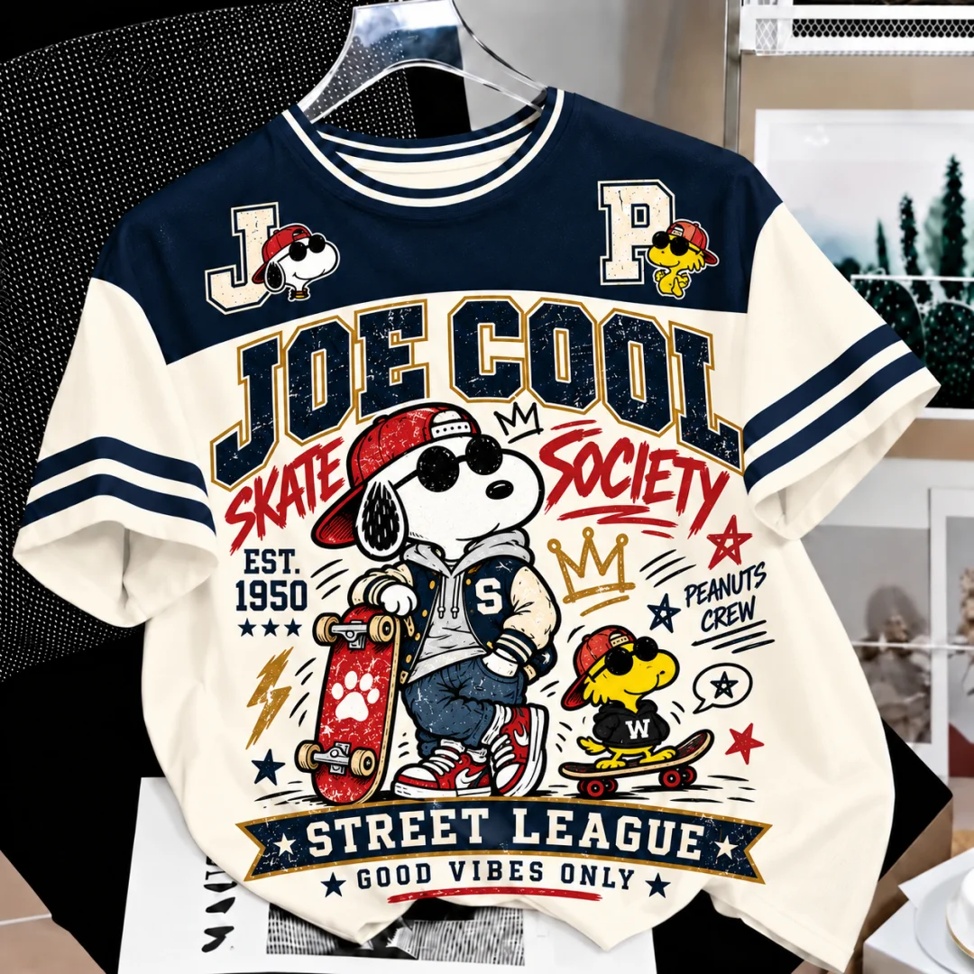 Snoopy Joe Cool Skate Club Varsity T Shirt Men Women Vintage 90s Streetwear Tees Summer Oversized Short Sleeve Kids Tops