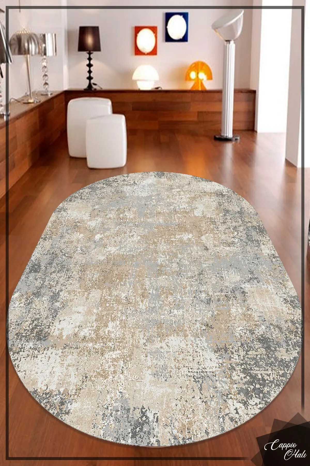 

DOLBOVI gray-cream aging patterned Oval carpet (machine washable non-slip leather base)-Cp644