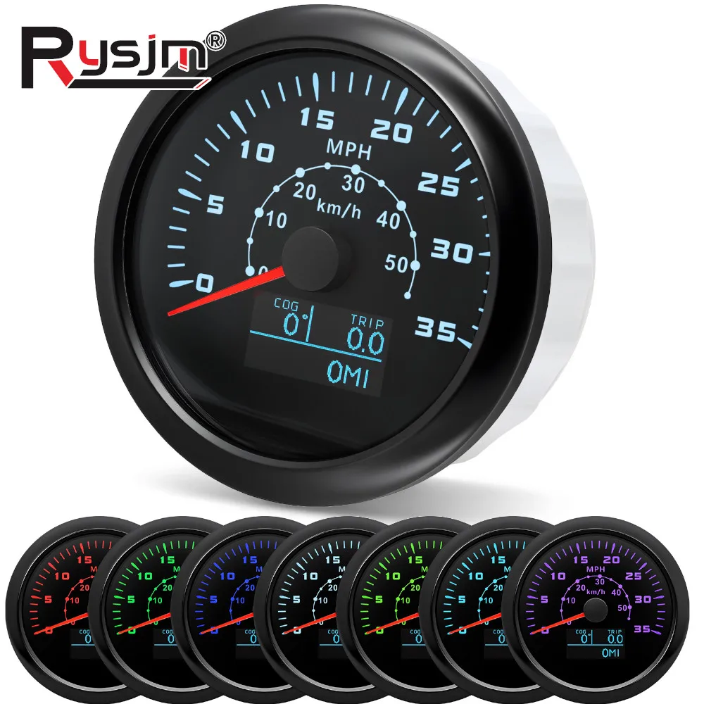 

0-35MPH 0-50kmh 85MM GPS Speedometer Gauge with Antenna 7 Colors Backlight Speed Meter Odometer Trip for Boat Yacht Car 12V/24V