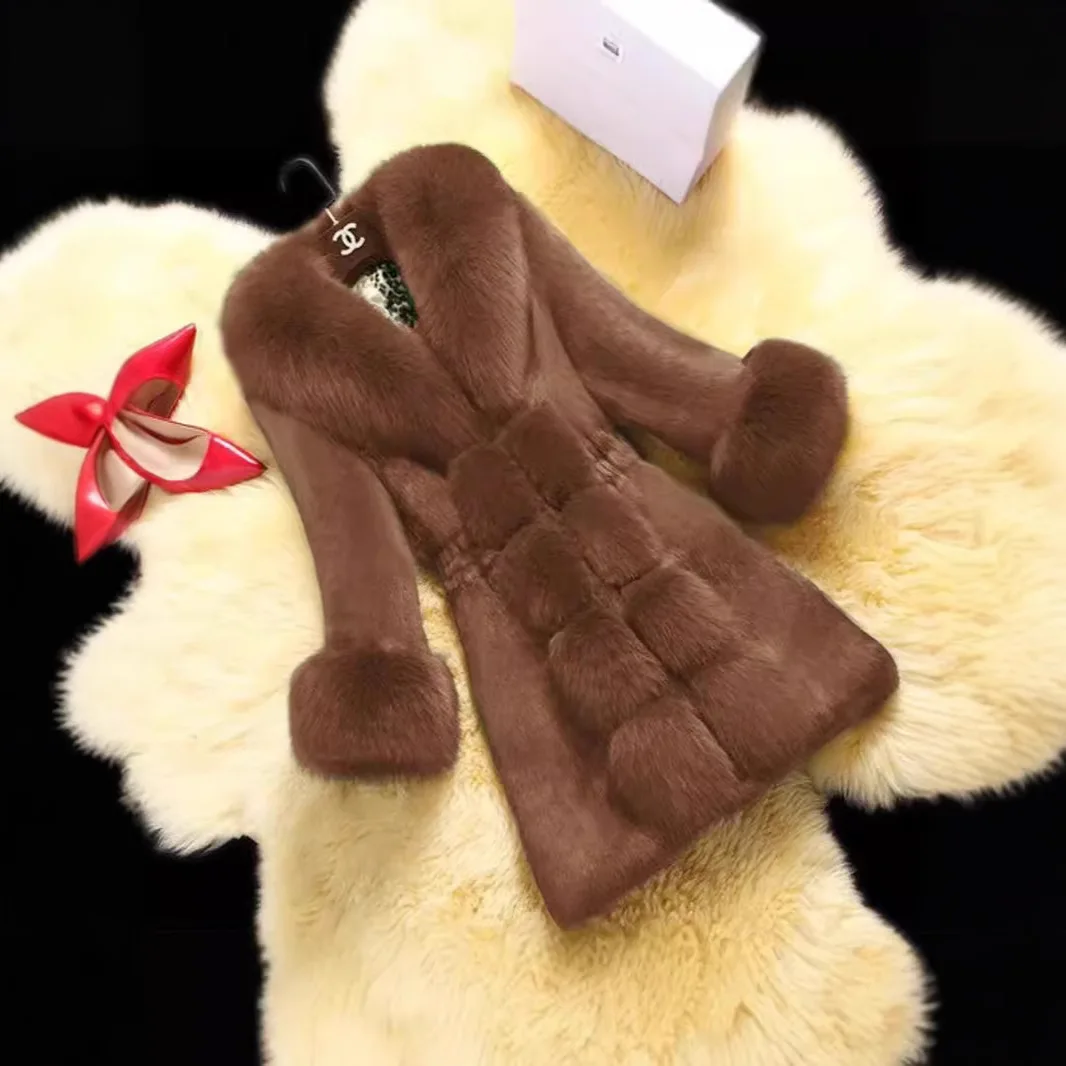 خريف شتاء جديد المرأة متوسطة طويلة تقليد المنك الشعر تقليد الفراء أرنب الشعر الثعلب طوق الشعر حجم كبير سليم صالح معطف