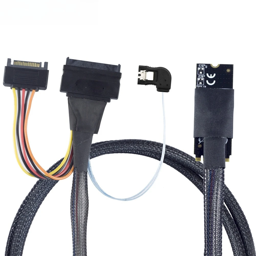 M.2 MINI SAS SFF-8643 To U.2 8639 with SATA 15P and 7P Left Turn Server High Speed Cable Length Options 0.5M 1M