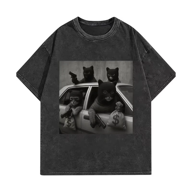 Männer Frauen Kleidung Sommer Kurzarm T Shirts Mode Lässig Lose Baumwolle T-shirts Lustige Katze Gang Meme Vintage Gewaschen T-shirt