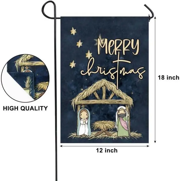 ONWAY عيد ميلاد سعيد ليلة المقدسة حديقة العلم 12x18 بوصة مزدوجة الوجهين يسوع المهد الشتاء ساحة صغيرة Falgs مزرعة Xmax D ZZA