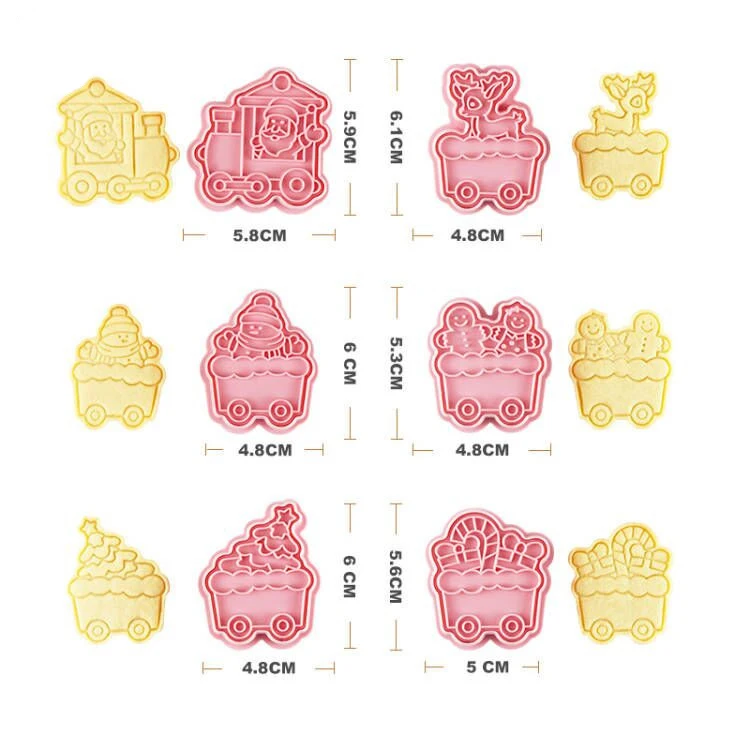 6Pcs/set Christmas Train Cookie Mold Stamp Biscuit Mold Cookie Cutter DIY Fondant Baking Mold Cake Decoration Tools Bakeware