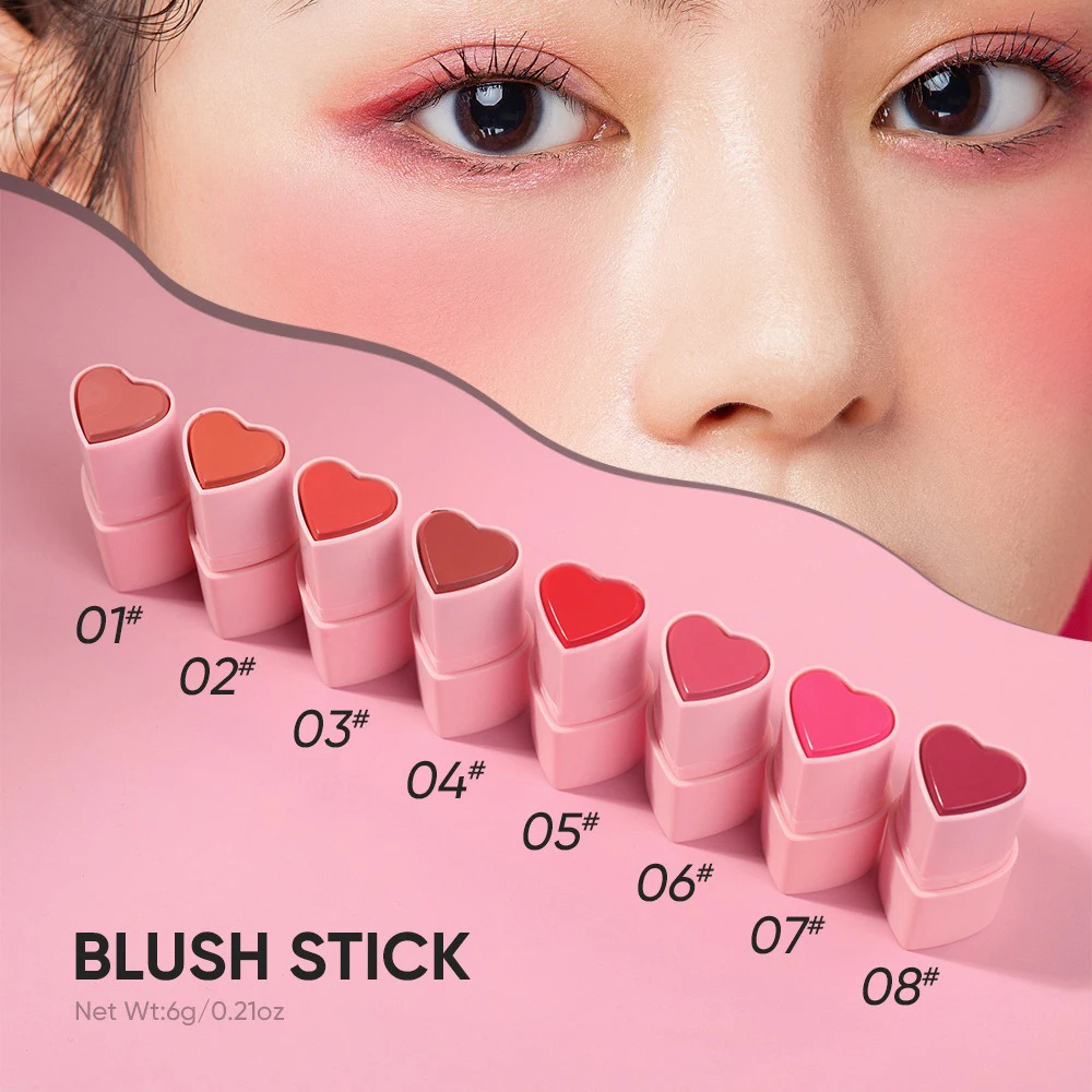 Heart Blush Stick Private Label Pigment Long Lasting Waterproof Heart-shaped Contour Makeup Custom Logo Bulk Cruelty Free