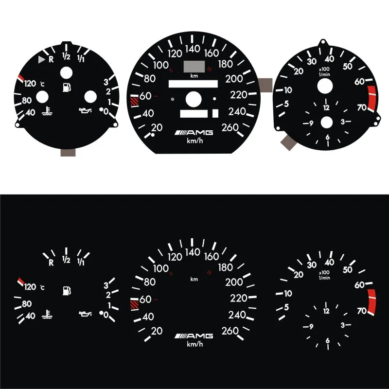 SD Motor O-H-L / F-H-L EL Glow Gauge 260 KM 7000 RPM for MB W124 W126 W201 190E Black Panel White LightingM