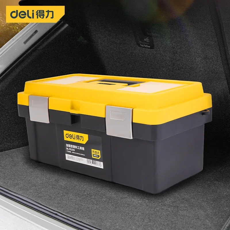 Deli 1 Pcs 2 Layer Compartment Tool Box Tray Type Parts Storage Case with Handle Multifunction Household Tools Organizers Boxes