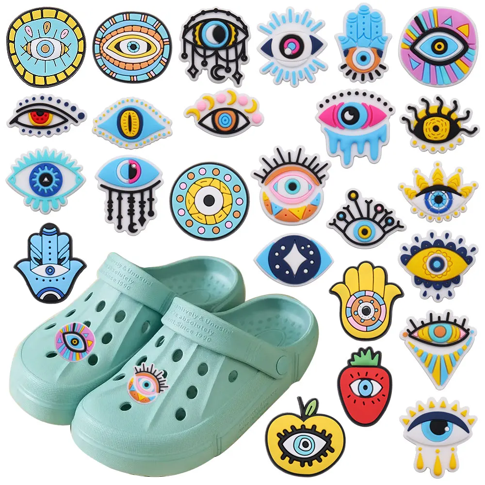 Single Sale 1pcs PVC Shoe Charms Fit Wristbands Evil Eye Buckle Clog Garden Shoes Button Decoration Accessories Kid Xmas Gift