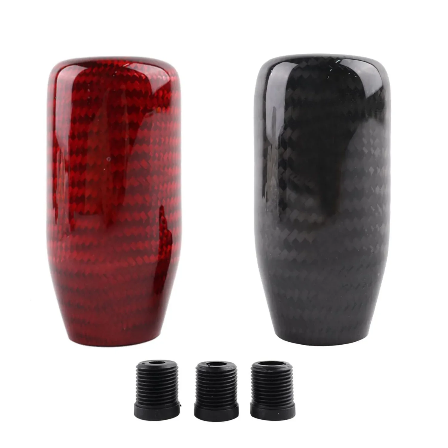 Black Red Real Carbon Fiber Car Gear Shift Knob Shifter Head w/ 3 Adapter Universal