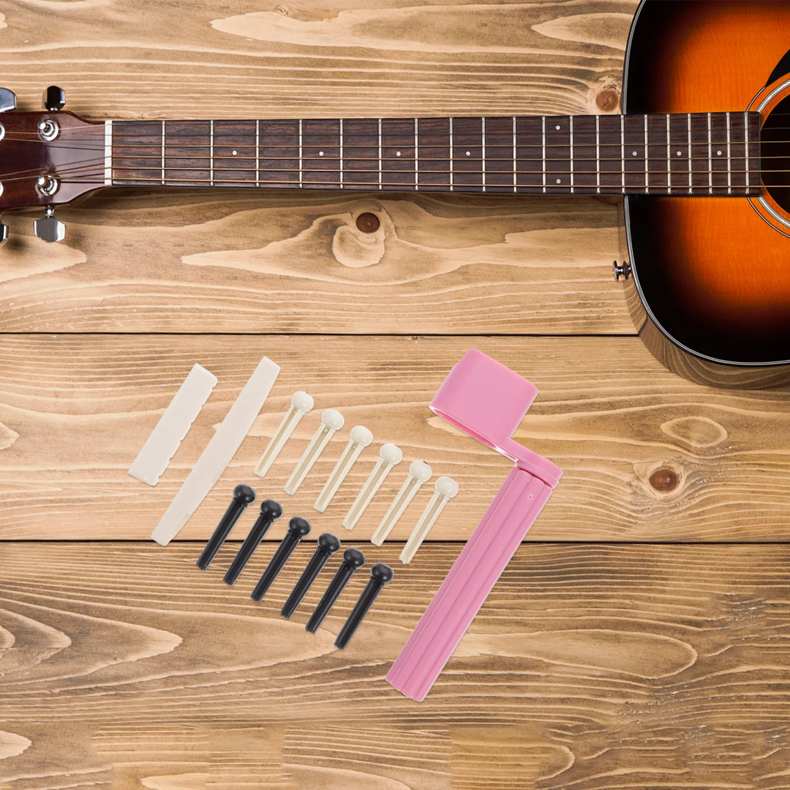 

1 Set Assorted Color Guitar Repair Accessories Kit Includes Bridge Pin Saddle Nut String Winder Folk Guitar Parts Tools For