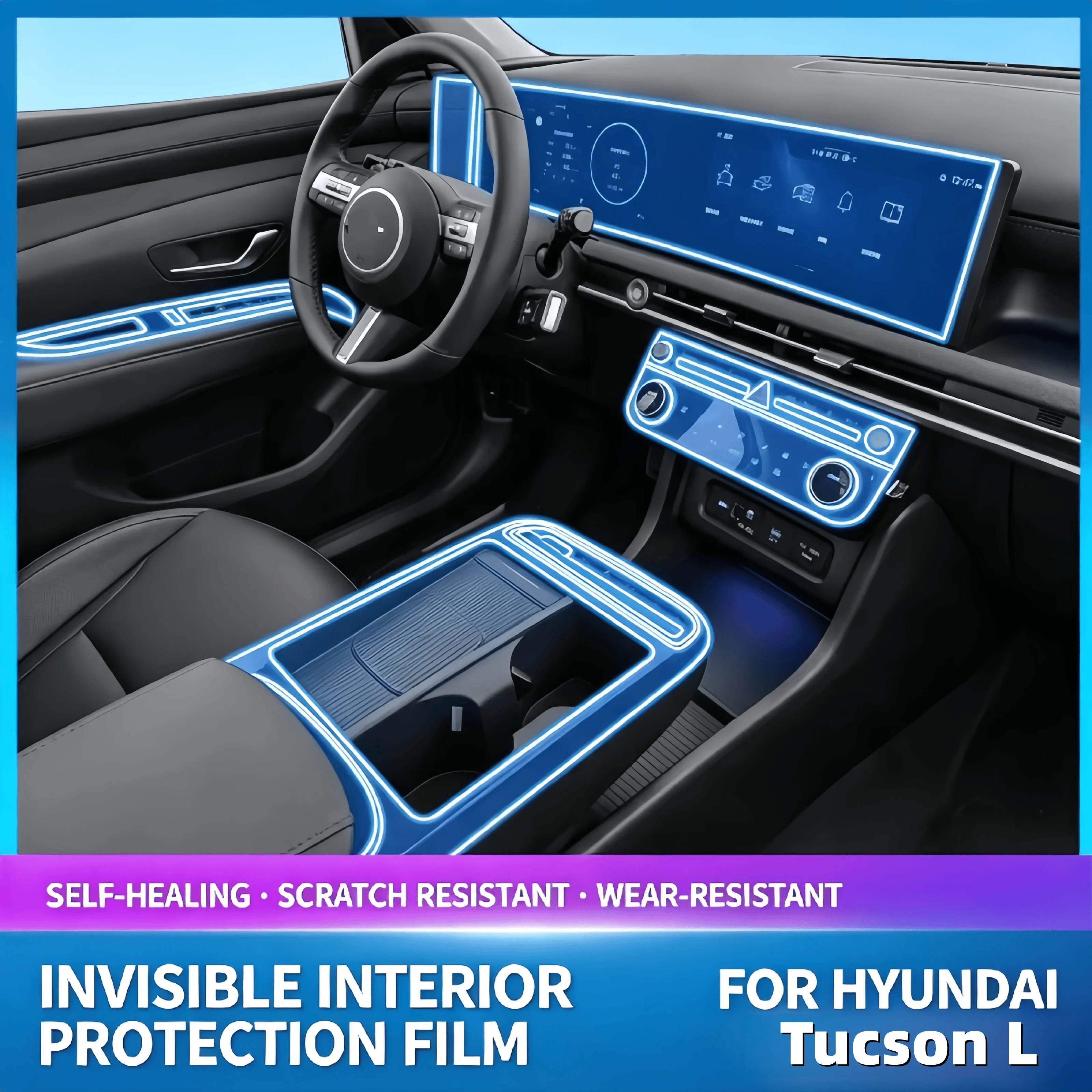 For 25 models of Hyundai Tucson L center console air conditioning interior protection film navigation screen transparent film