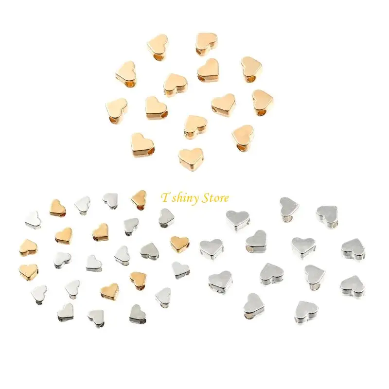 N58F Electroplated Zinc Alloy Heart Beads, 100 Side-Drilled Spacers for Necklaces, Bracelets, and Beaded Jewelry Designs