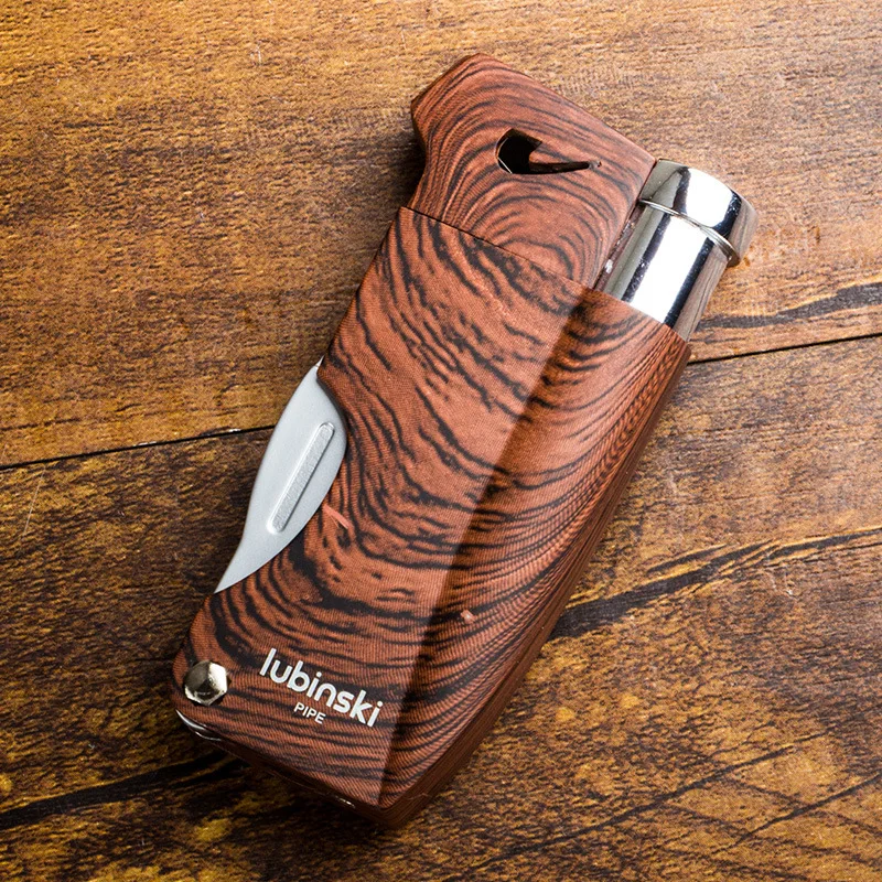 Classic Open Flame Pipe Lighter Portable with Cigar Cutter Adjustable Flame Outdoor Metal Butane Gas Lighter Gadgets for Men