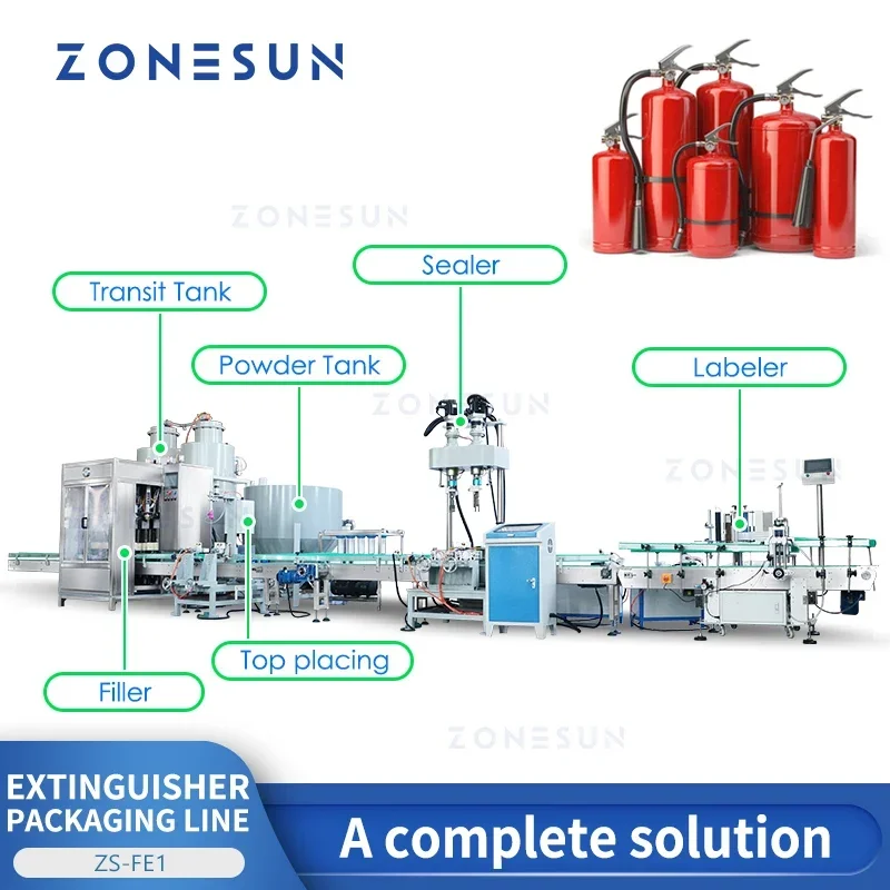 ZONESUN Lini Produksi Pemadam Api Kimia Kering Otomatis Mesin Peralatan Sistem Pengemasan Pemadam ZS-FE1