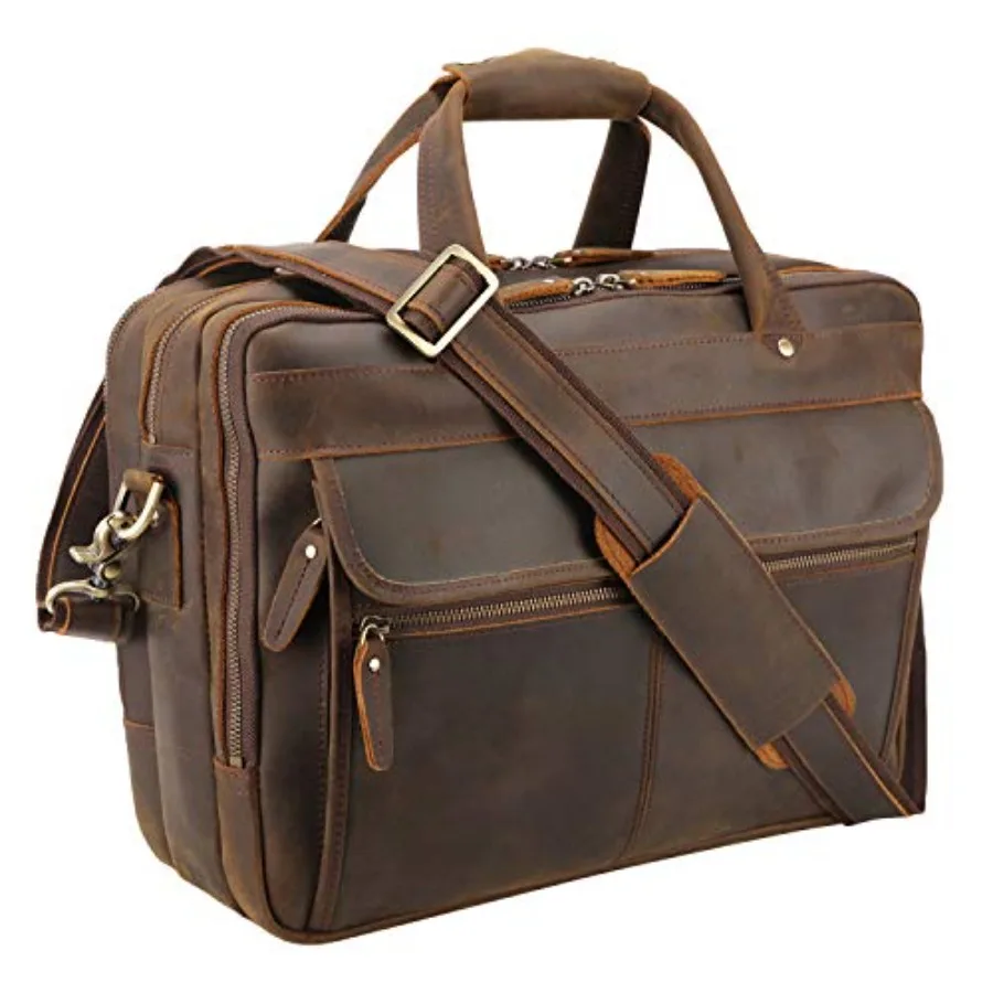 

Современный портфель для ноутбука в стиле Attache из итальянской кожи Full Grain 15.7 для мужчин, коричневый, с премиальным качеством изготовления и вместительным отделением