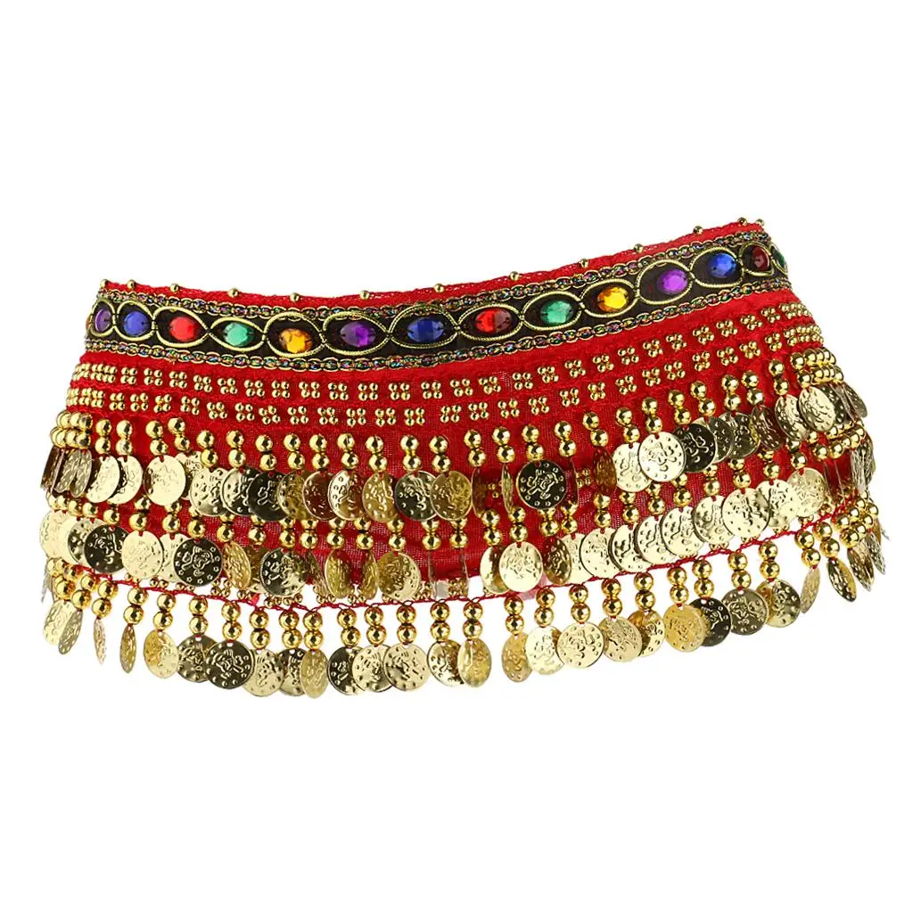 Women\'s Belly Dance For Thailand/India/Arab Dancer Skirt Waist Belt Coins Tassel Hip Scarf Costume Accessories Adult Dance Wear