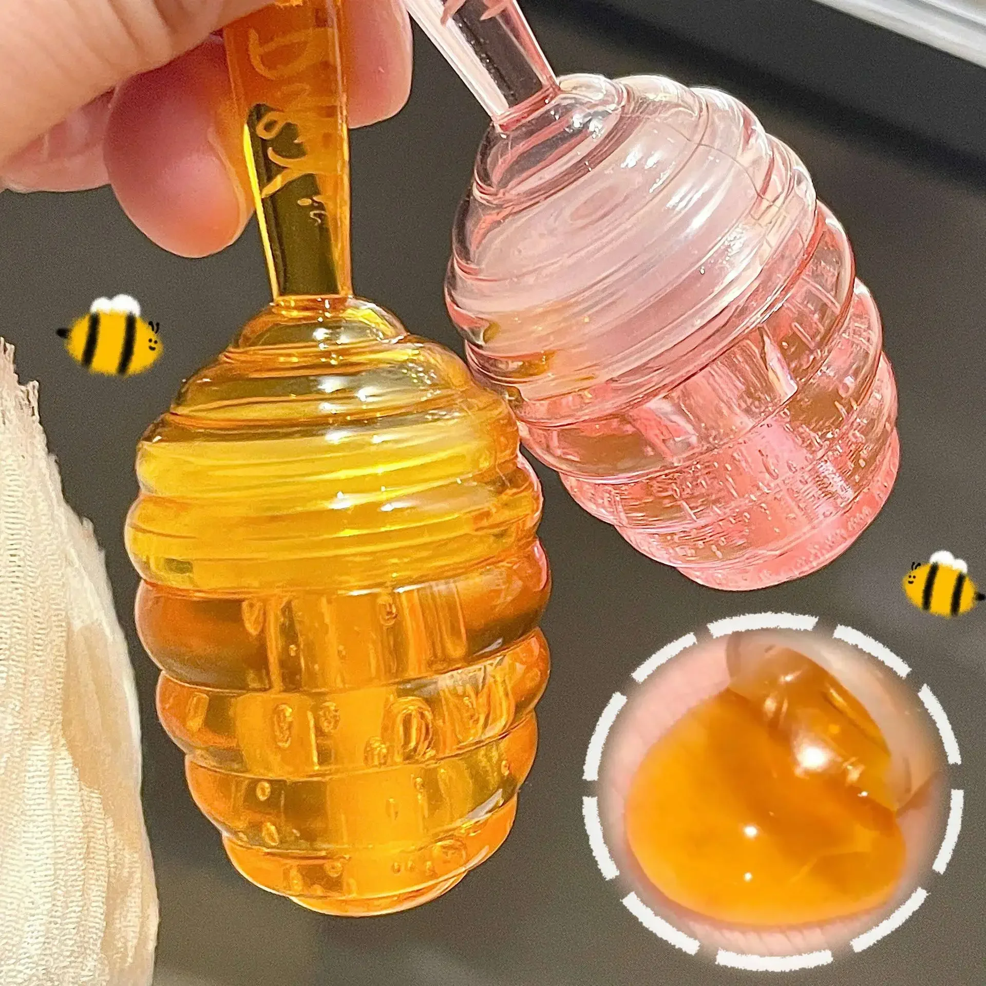 Honey Pot Olio per labbra Balsamo per frutta fresca Idratante a lunga durata Olio per labbra trasparente Rossetto liquido Lucido Cosmetici per il trucco