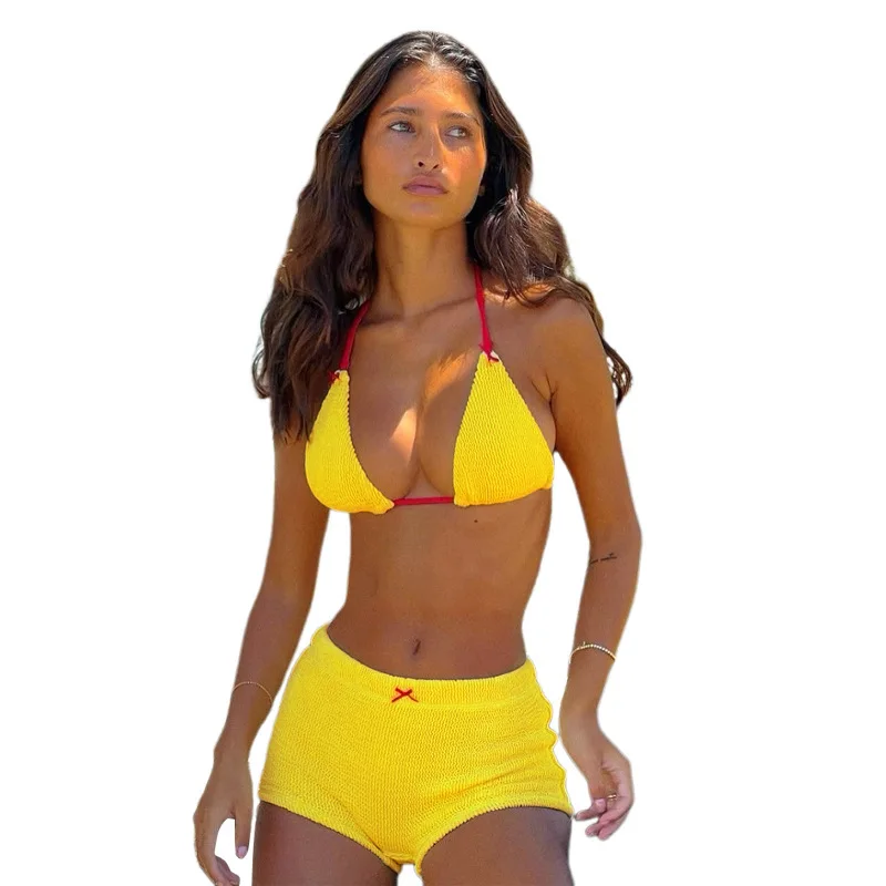 

Fashion 2025 Spring/Summer New Product Women's Sexy Seaside Vacation Style Contrasting Color Hanging Neck Tank Top Versatile
