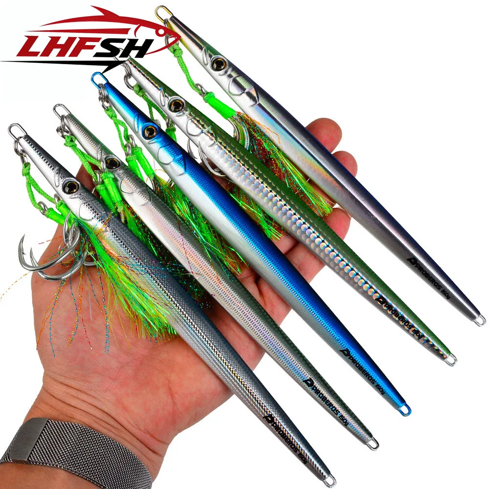 LHFSH Long Cast Metall-Jig-Angelköder mit Doppel-Assist-Haken, schnell sinkend, für Tiefsee-Bootsangeln, Salzwasser-Angelausrüstung für Bass, Makrele, Thunfisch