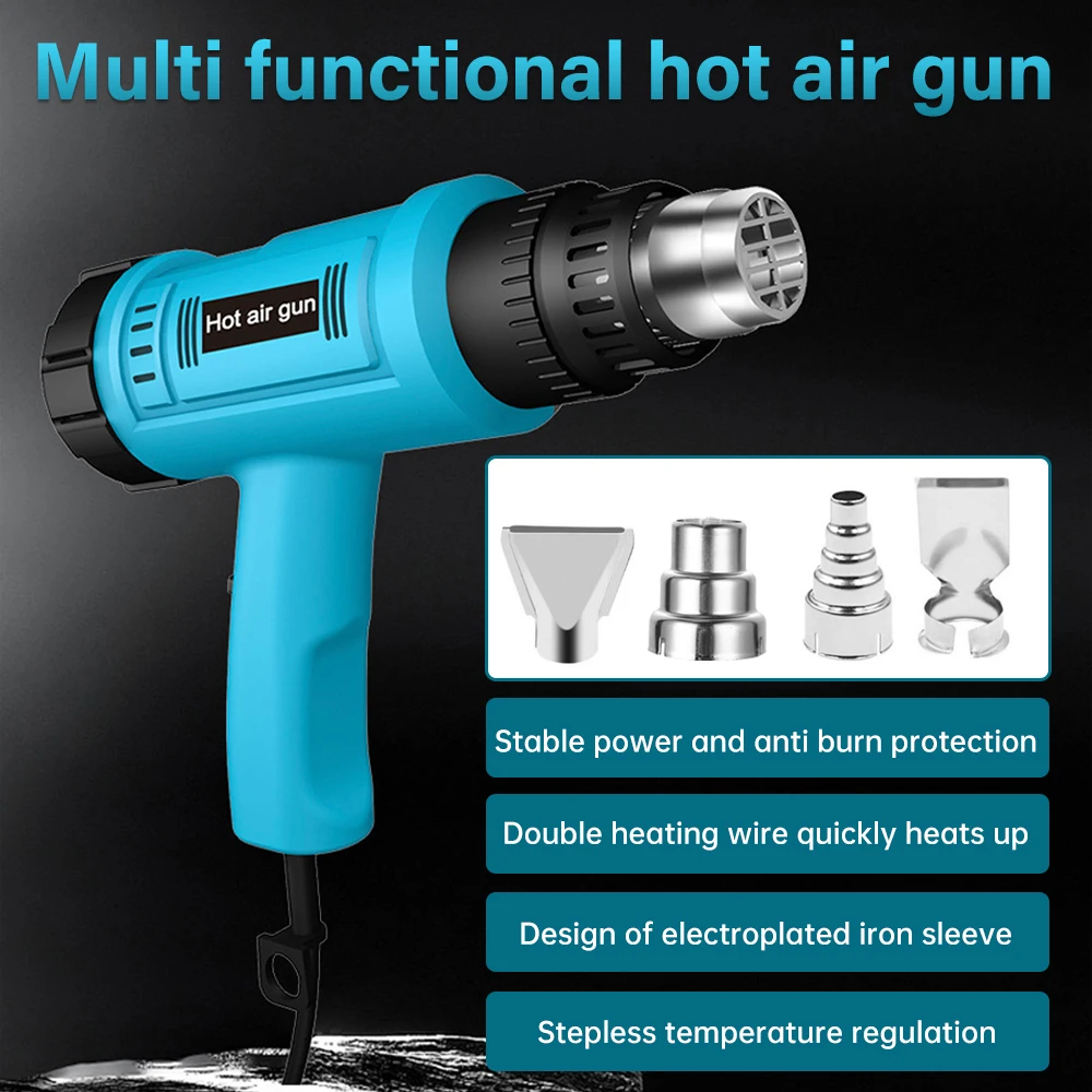 2000W Heat Gun Professional Hot Air Gun Handheld Portable Drying Gun Adjustable Temperature for DIY Stripping Paint Shrinking PV