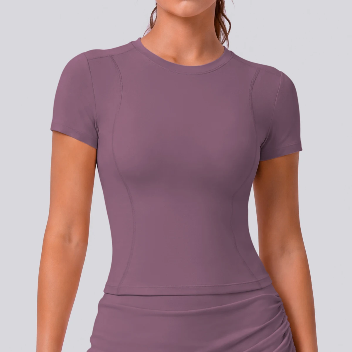 Hamidou Summer Yoga Short Sleeve T-Shirt for Woman's Solid Color Sports Running Workout Top Slim Casual Woman Yoga Top image 3