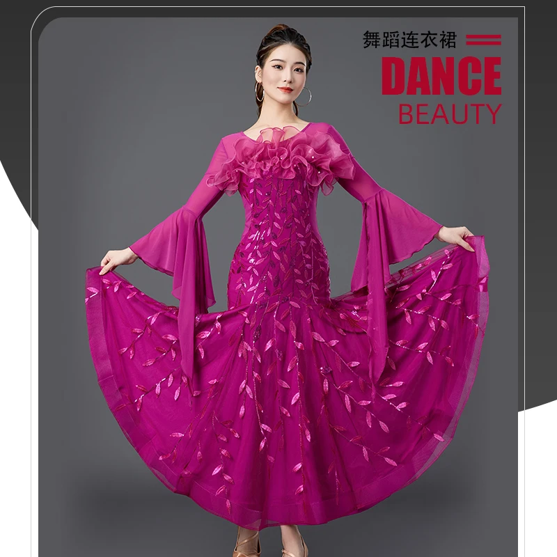 فستان نسائي حديث لقاعة الرقص والفالس والرقص الاجتماعي والرقص المربع فستان كبير متأرجح أداء المنافسة