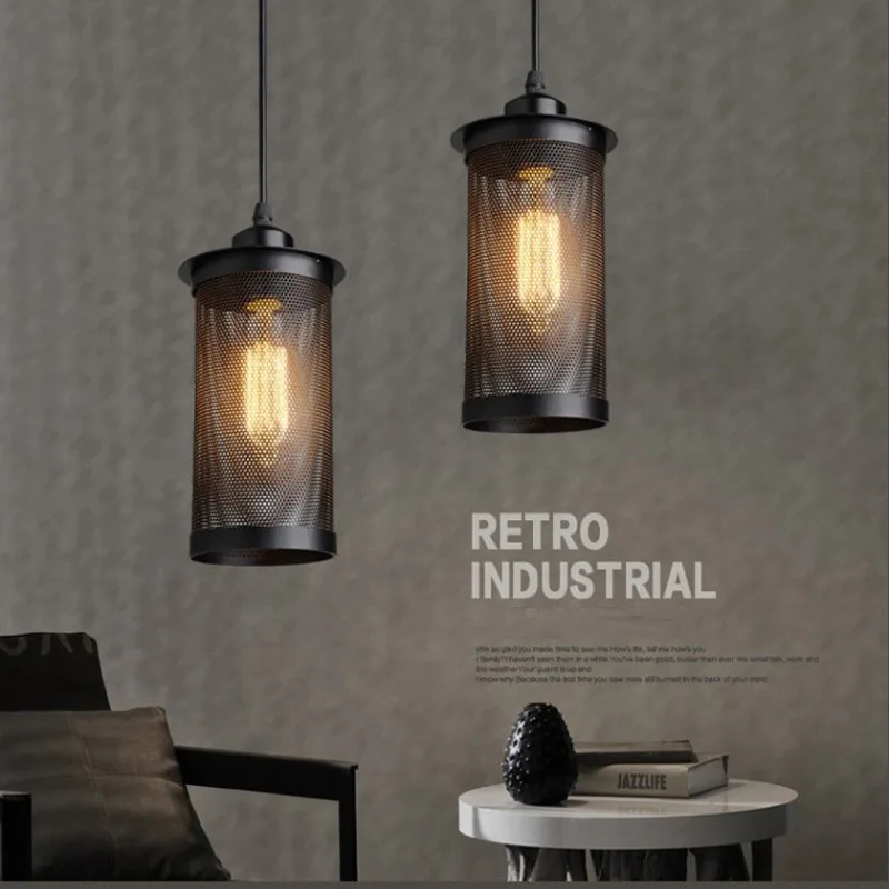 Retro Industrial Hanging Lamp Cylinder Hammered Pendant Light Indoor Ceiling Light Fixture for Dining Room Cafe Loft Kitchen
