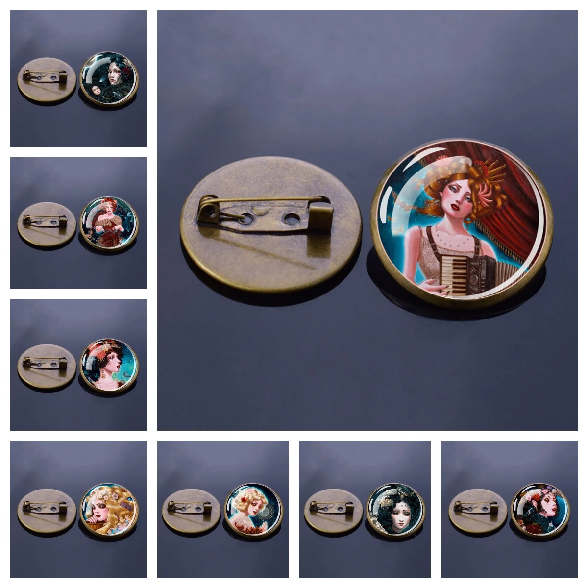 Doll Series Brooch Glass Convex Brooch Buckle Bizarre and Exquisite Women's Clothing Accessories Gifts for Girlfriends and Women