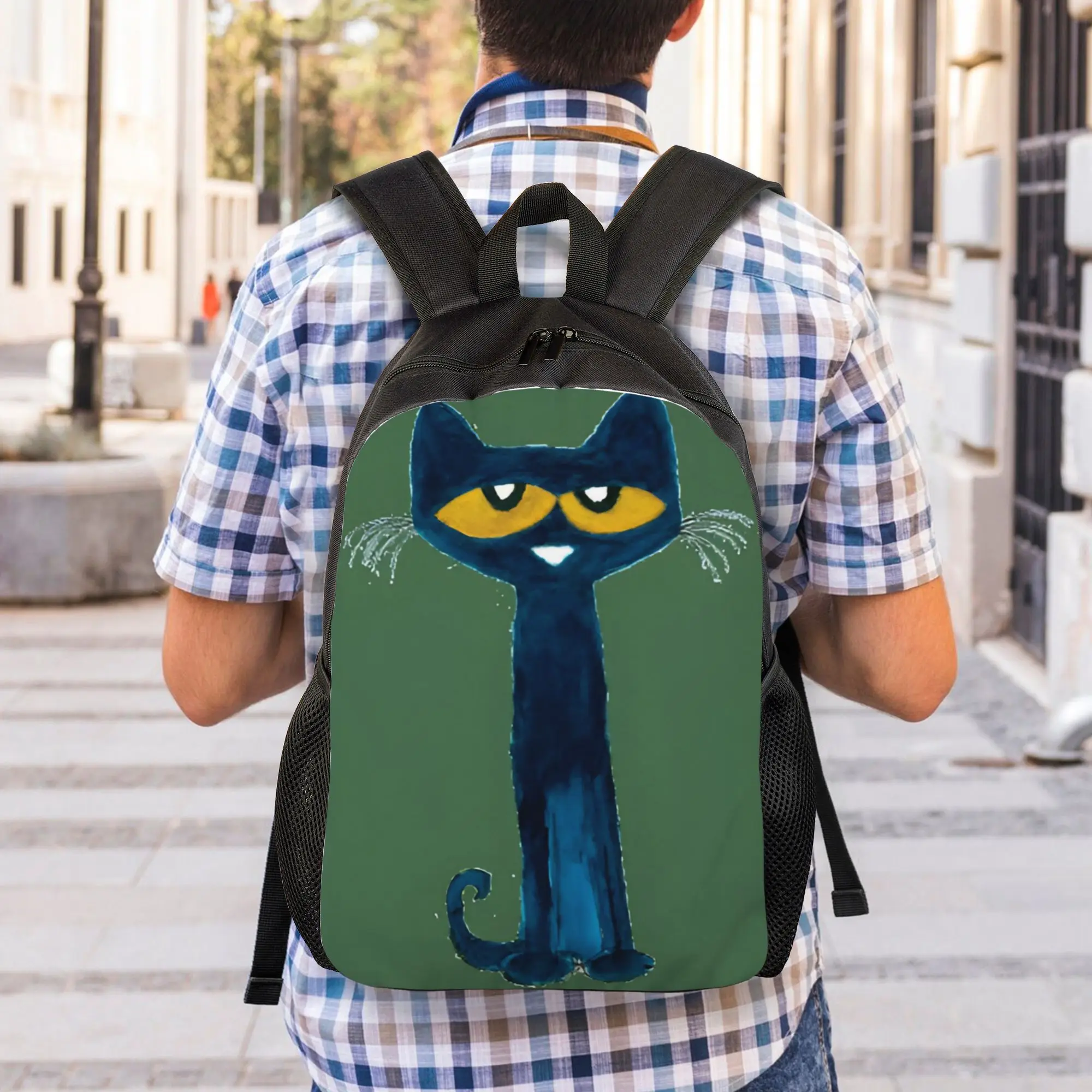 Pete the Cat  Backpack for Men Women Fashion High School Hiking Travel Daypack Cool Cat Laptop Shoulder Bag Gift