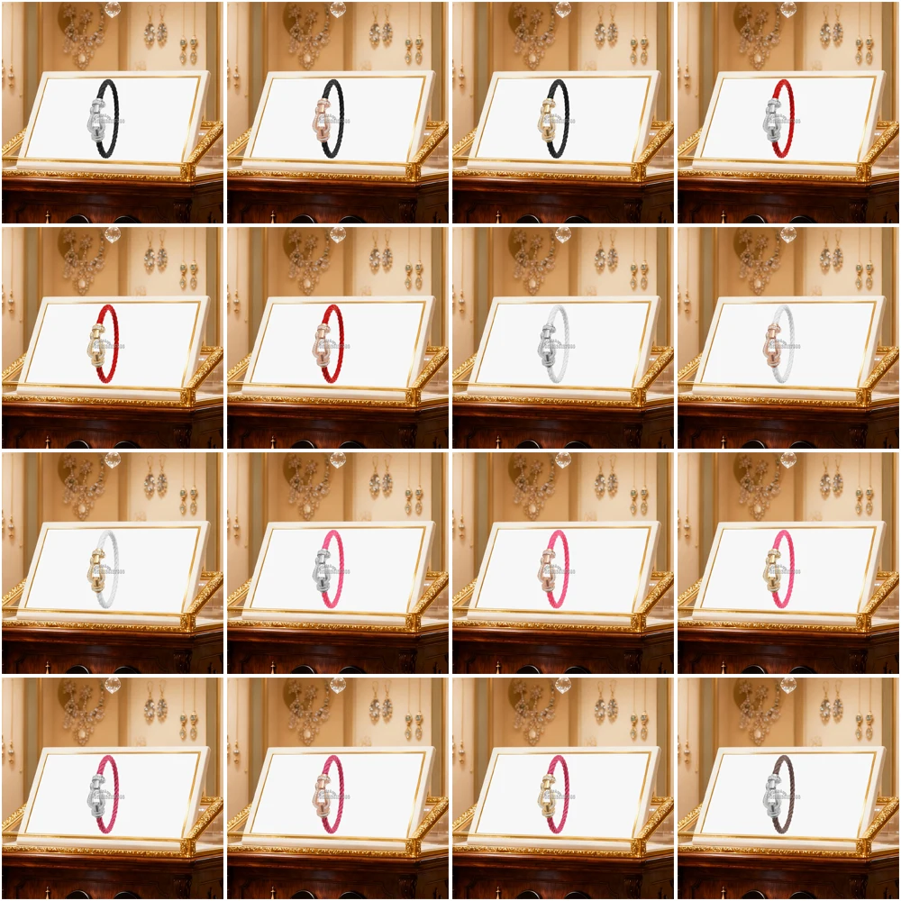 

Gryan New 925Silver Single Row Zircon Large Horseshoe Black Nylon Bracelet female Daily Wear PartyGifts Luxurious Couple Jewelry