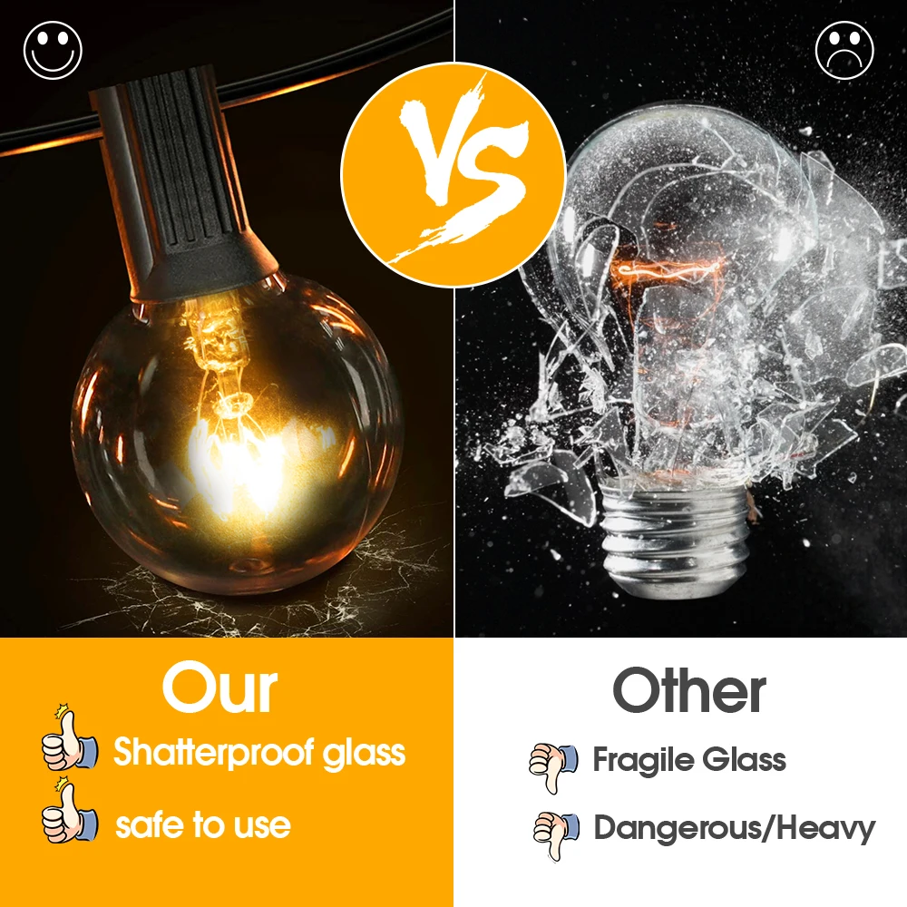 G40 أضواء جارلاند التنغستن الخارجية ، مصباح معلق للفناء الخلفي ، الشرفة ، الشرفة ، ديكور الحفلات ، ive ، 15 م ، 50 قدمًا